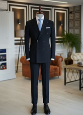 Tropical Deep Navy Double-Breasted Suit