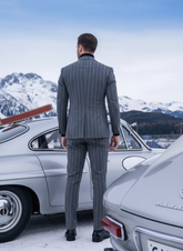 Italian charcoal grey with white pinstripes