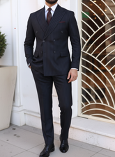 Italian Dark Navy Strip Double-Breasted Suit