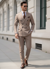 Tropical Sand Beige Double-Breasted Suit