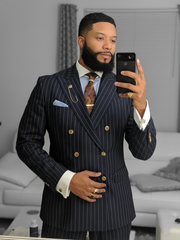 Italian Black Strip Double-Breasted Suit