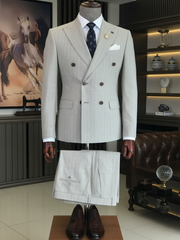 Italian Light Grey Strip Double-Breasted Suit