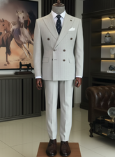 Italian Light Grey Strip Double-Breasted Suit
