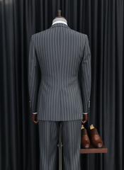 Italian Dark Grey Strip Double-Breasted Suit
