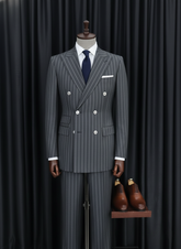 Italian Dark Grey Strip Double-Breasted Suit