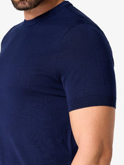 Men’s Navy Blue Merino Wool Crew Neck T-Shirt | Maison Sartoria