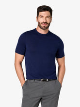 Men’s Navy Blue Merino Wool Crew Neck T-Shirt | Maison Sartoria