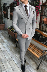 Men’s Classic Light Gray Double-Breasted Suit