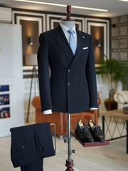 Tropical Deep Navy Double-Breasted Suit