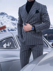 Italian charcoal grey with white pinstripes
