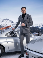 Italian charcoal grey with white pinstripes