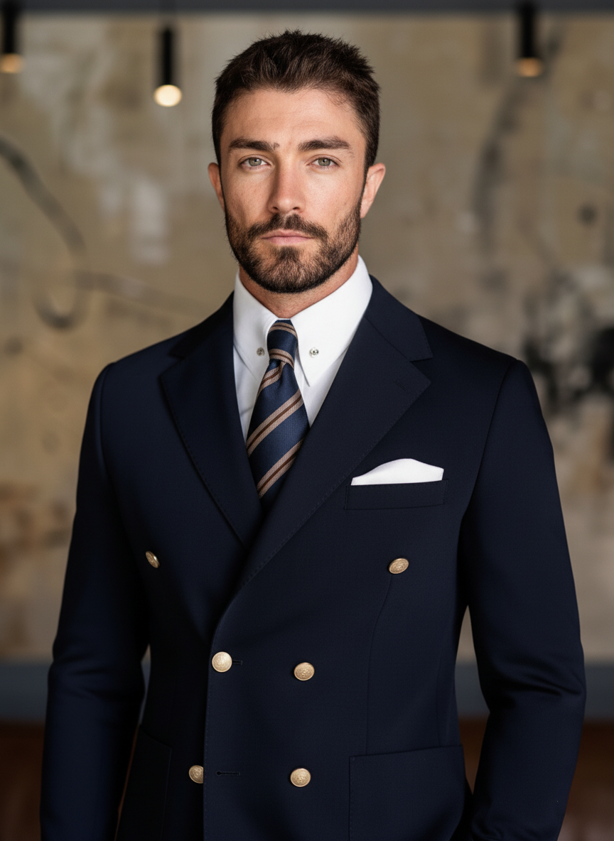 Tropical Navy Dark Blue Double-Breasted