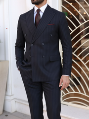 Italian Dark Navy Strip Double-Breasted Suit