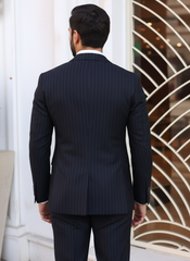 Italian Dark Navy Strip Double-Breasted Suit