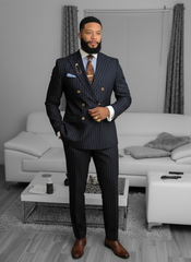 Italian Black Strip Double-Breasted Suit