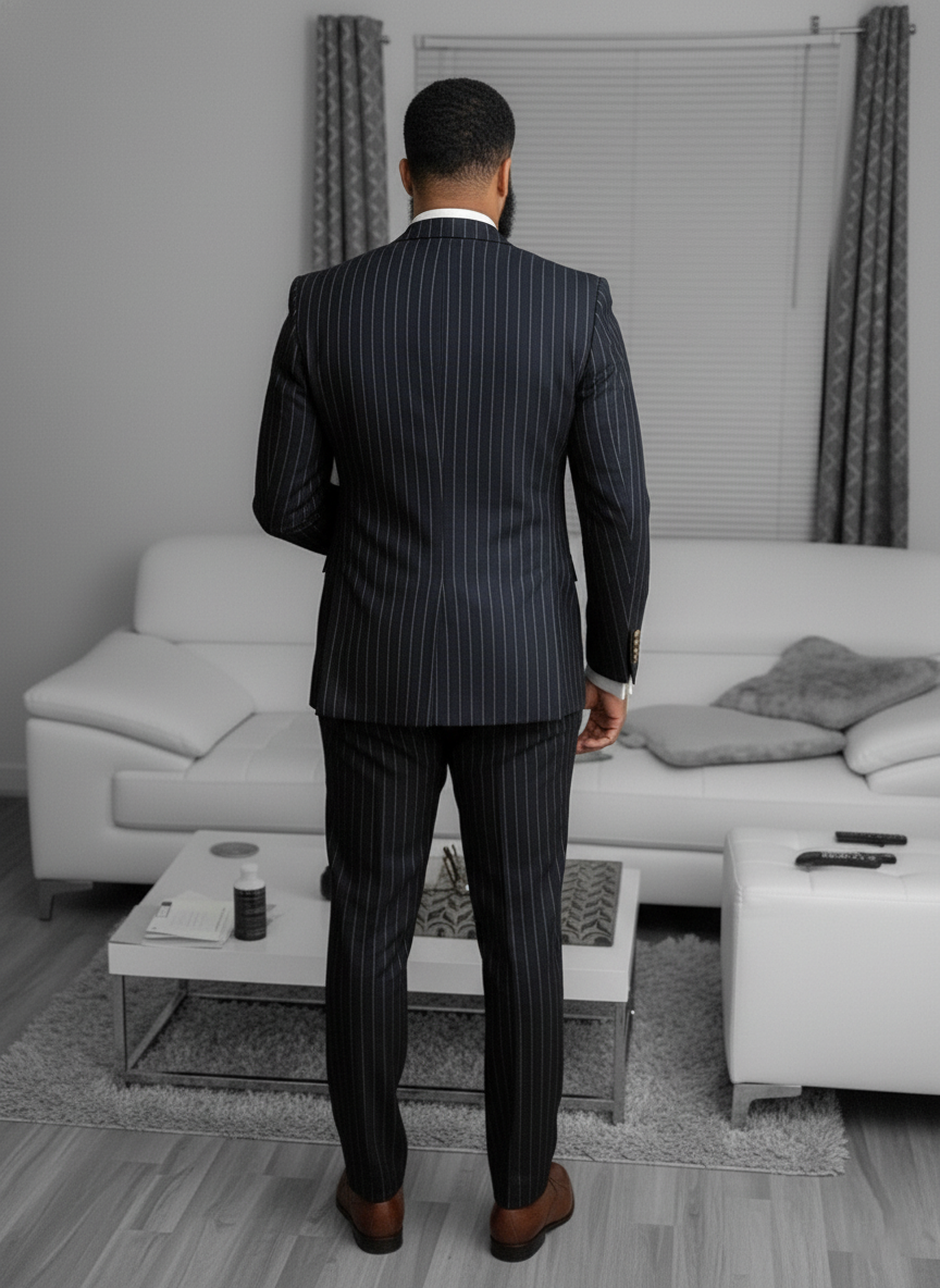 Italian Black Strip Double-Breasted Suit