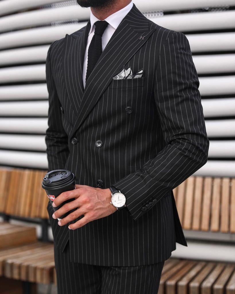 Italian Executive Black Pinstripe Suit